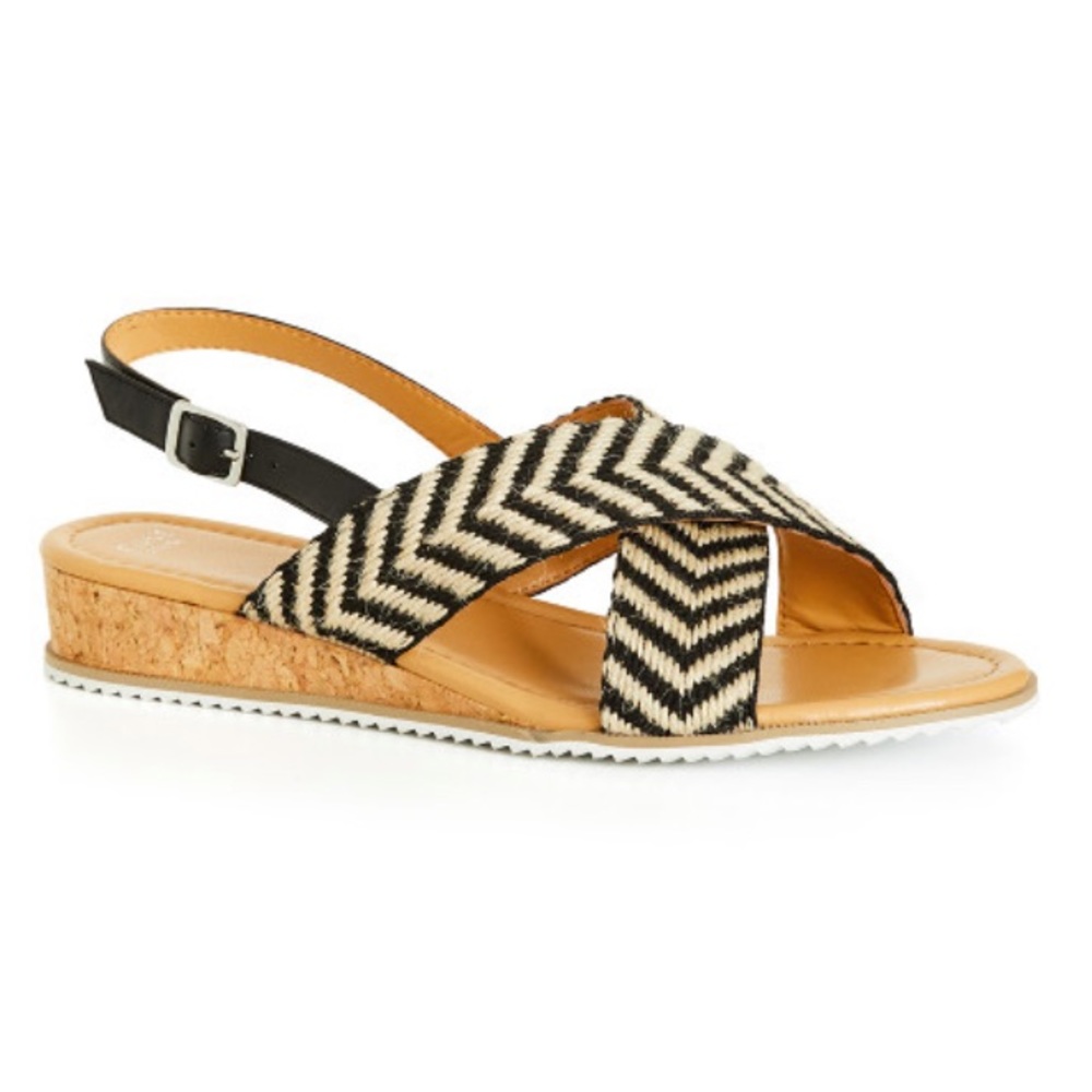 New Evans Wide Fit Alice Sandal Black Chevron Size:10